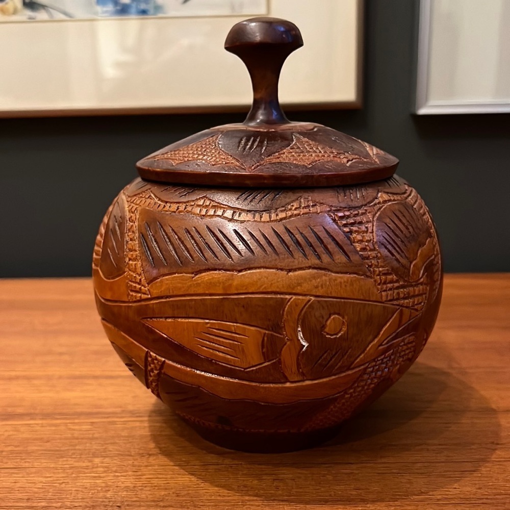Handmade handcrafted hand carved wood jewellery box unknown origin